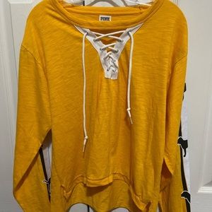 VS Pink lace v-neck long sleeve (self cropped)